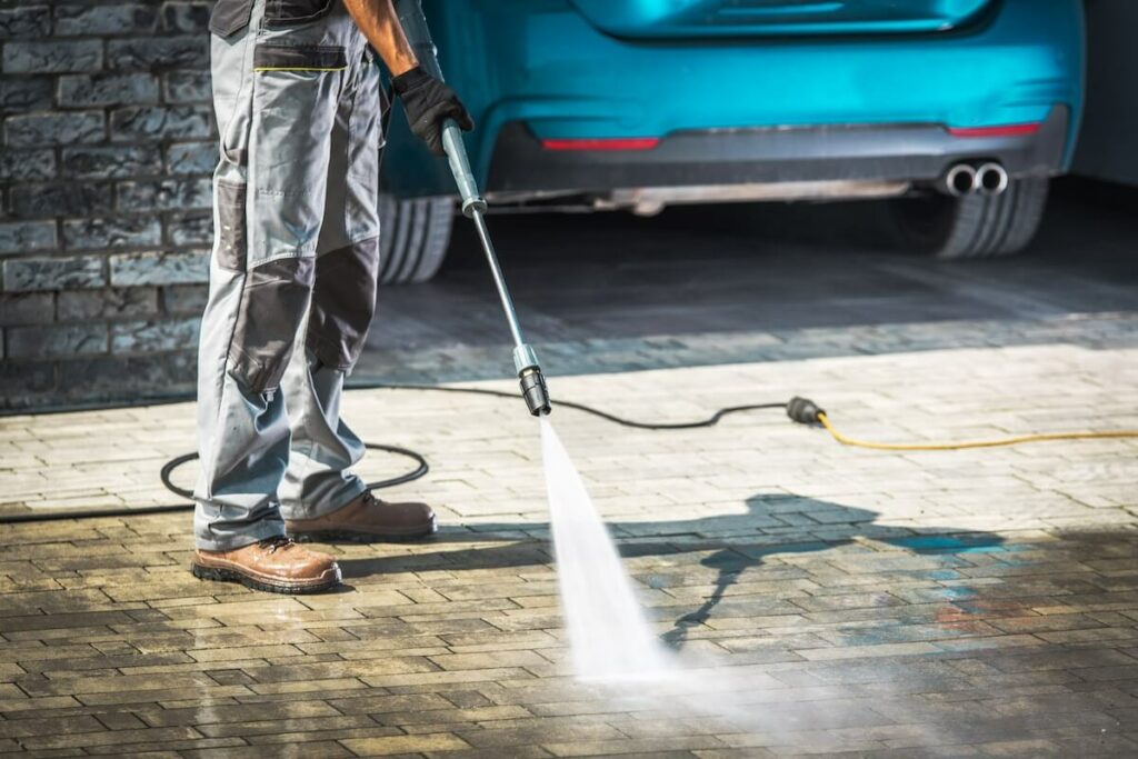 Cobble driveway power washing